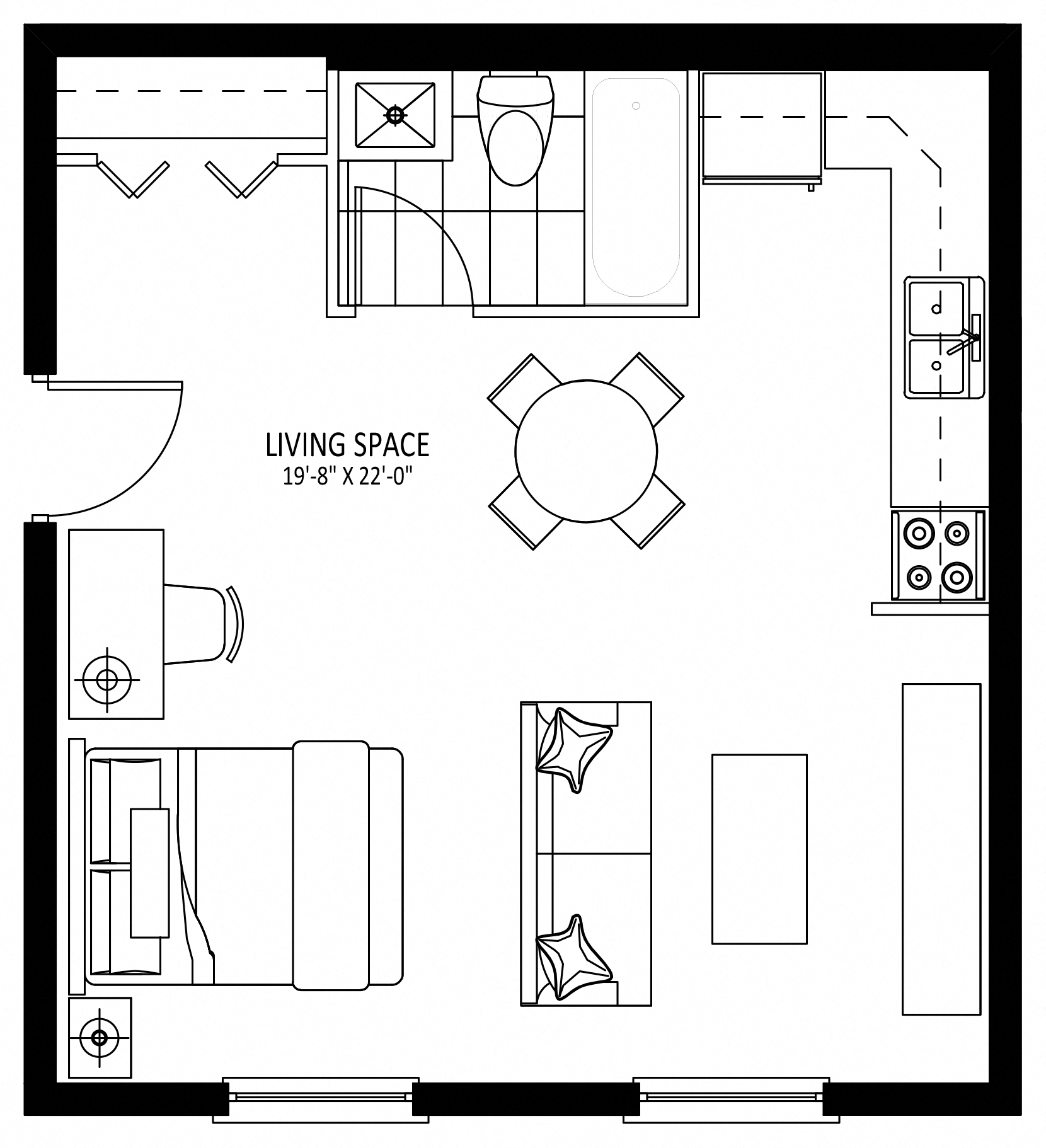 Floor plan for studio, 1 bath